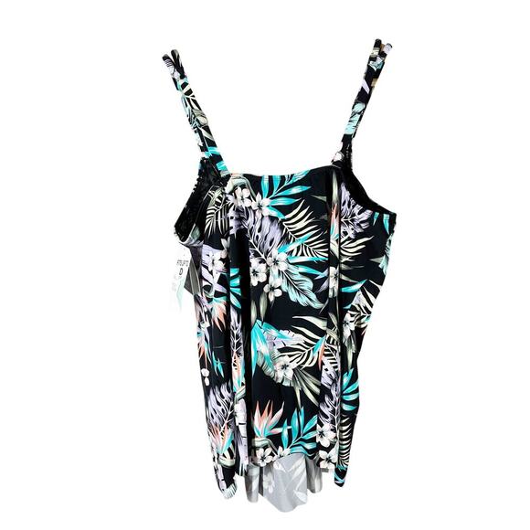 Swim Solutions Bring Me Flowers Pleated Front Tankini Swim Top Size 16 - Picture 2 of 8